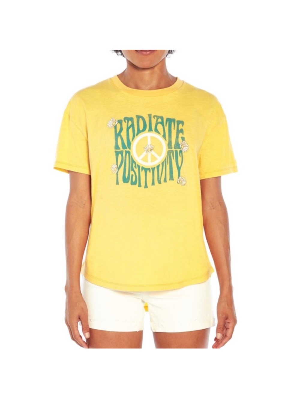 Wildfox Womens Mellow Yellow 'Radiate Positivity' Graphic Tee size Large